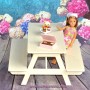 LARGE WOODEN PICNIC TABLE AND BENCH FOR BARBIE FASHION ROYALTY BLYTHE PULLIP MOMOKO MONSTER HIGH DOLLHOUSE DIORAMA 1/6