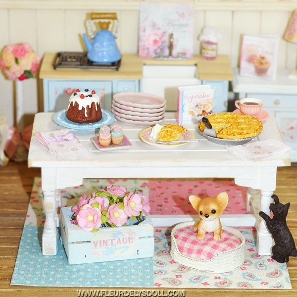 OOAK SHABBY WHITE TABLE FOR DOLLHOUSE, DIORAMA, LATI YELLOW