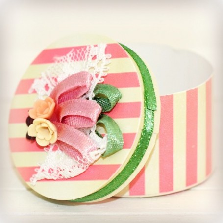 Extra Large 20x9 Hat Box in Pink Yellow and Green Floral 
