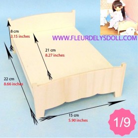 WOODEN DOUBLE BED MINIATURE BJD LATI YELLOW PUKIFEE MIDDIE BLYTHE MYMEADOWS SMALL DOLL DIORAMA DOLLHOUSE DIY 1/9