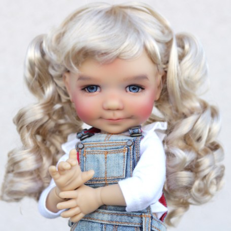 Cap AL 1/6 6-7" BJD Doll Dollife Wig Blonde Curly Wavy Hair Long Luts DZ DOD SD 