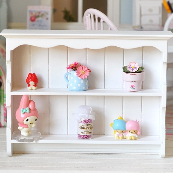 SHABBY WHITE DRESSER TOP SHELVES MINIATURE DOLLHOUSE DIORAMA BJD