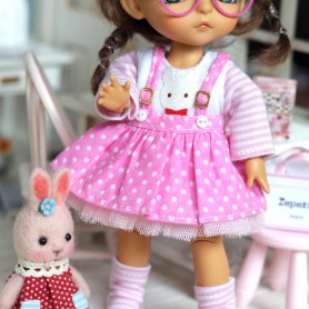 LOVELY DRESS + TEE SHIRT + SOCKS OUTFIT FOR BJD DOLL MEADOWDOLLS TWINKLES LATI YELLOW PUKIFEE AND OTHER SMALL DOLLS