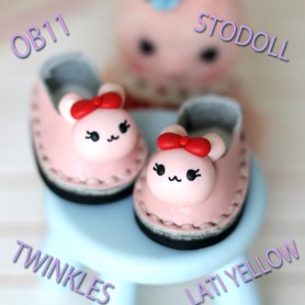 LEATHER KAWAII PINK BUNNY SHOES FOR BJD DOLL QBABY MEADOWDOLLS TWINKLES LATI YELLOW PUKIFEE AND OTHER SMALL FOOT