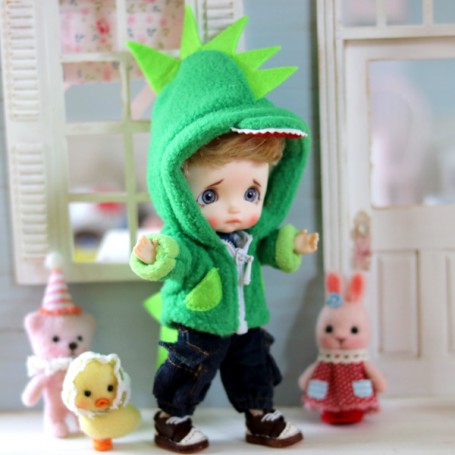 GREEN DINO HOODIE COAT WITH POCKETS OUTFIT FOR BJD OB11 NENDOROID STODOLL AMY DOLL LATI WHITE SP PUKIPUKI OBITSU 11 CM DOLLS