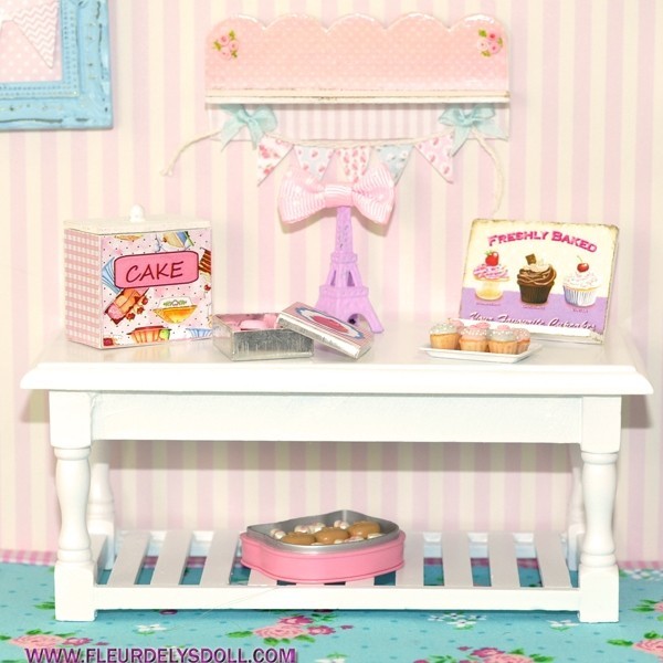 WOODEN TABLE FOR DOLLHOUSE, DIORAMA, LATI YELLOW, PUKIFEE FURNITURE 112