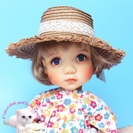 SUMMER STRAW BROWN HAT WITH LACE OUTFIT FOR BJD DOLL MAE AYA TIA MOPPETS MEADOWDOLLS BLYTHE DOLLS BEBE REBORN ZWERGNASE DOLLS