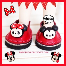 LEATHER KAWAII MICKEY & MINNIE SHOES 3 X 2 CM FOR BJD DOLL QBABY MEADOWDOLLS TWINKLES LATI YELLOW PUKIFEE AND OTHER SMALL FOOT