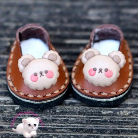 LEATHER KAWAII CUTE BEAR SHOES 3 X 2 CM FOR BJD DOLL QBABY MEADOWDOLLS TWINKLES LATI YELLOW PUKIFEE AND OTHER SMALL FOOT