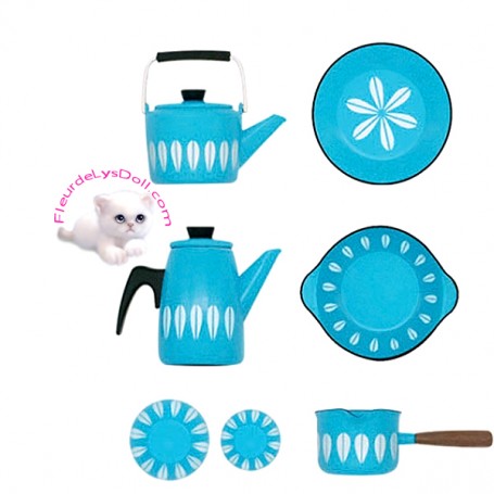 Service De Table Miniature Odoria 1/12 – 17 Pièces En Porcelaine – Bleu Méditerranée – Maison De Poupée