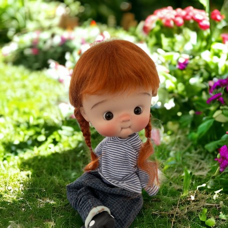 Perruque Bouclée Longue Pour Poupée BJD - Tête 9-10 Cm (Échelle 1/4 Ou 1/6) - Faite Main, Couleur Fauve