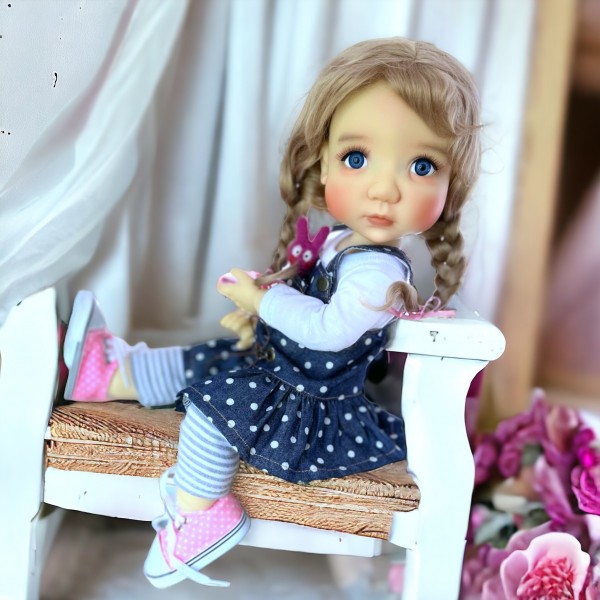 AMITD Parrucca Morbida In Mohair Per Bambole BJD SD DD – Colore Champagne, Circonferenza Testa 7-8 Pollici – Accessorio Regalo Per Collezionisti