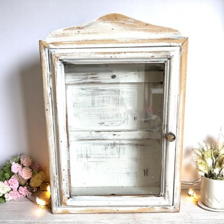 ADORABLE PETITE ARMOIRE VITRINE VINTAGE REVISITEE A LA MAIN SHABBY POUR VOS PETITES MINIATURES ET PETITES POUPEES