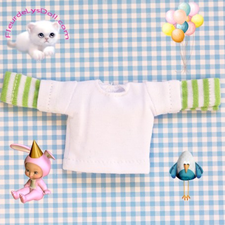 TEE SHIRT VERT & BLANC POUR POUPEE BJD OB11 STODOLL AMYDOLL LATI WHITE SP MEADOWDOLLS NUNU NENDOROID OBITSU DDF YMY DOLLS