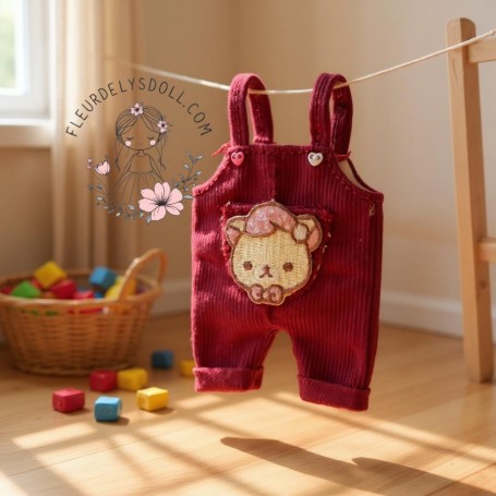 SALOPETTE OURSON ROUGE POUR POUPÉE BJD OB11 STODOLL NENDOROID AMYDOLL KKNER LATI WHITE SP PUKIPUKI PETITES OBITSU DOLLS