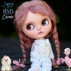 PERRUQUE WIG ROSE PUR MOHAIR POUPÉE BJD DOLLS QBABY BLYTHE MEADOWDOLLS MAE ADRYN ZWERGNASE DOLL
