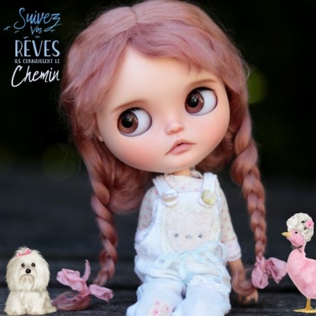 PERRUQUE WIG ROSE PUR MOHAIR POUPÉE BJD DOLLS QBABY BLYTHE MEADOWDOLLS MAE ADRYN ZWERGNASE DOLL