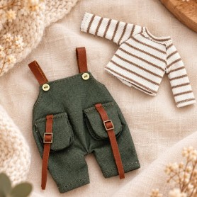SALOPETTE VERTE ET PULL POUPÉE BJD OB11 STODOLL NENDOROID NUNU SPROUT MEADOWDOLLS AMYDOLL LATI WHITE SP PUKIPUKI DOLLS