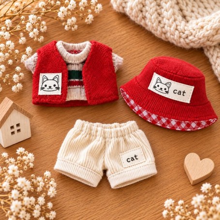 SET WITH SHORTS AND MATCHING HAT FOR DOLL OB11 STODOLL NENDOROID NUNU SPROUT MEADOWDOLLS AMYDOLL LATI WHITE SP PUKIPUKI DOLLS