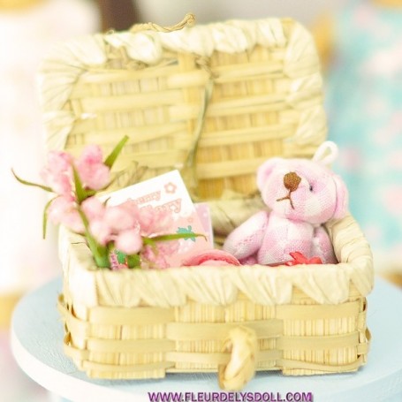 PANIER MALLE A PICNIC EN OSIER MINIATURE BARBIE FASHION ROYALTY BLYTHE PULLIP LATI YELLOW PUKIFEE BJD DOLLHOUSE DIORAMA 1/6